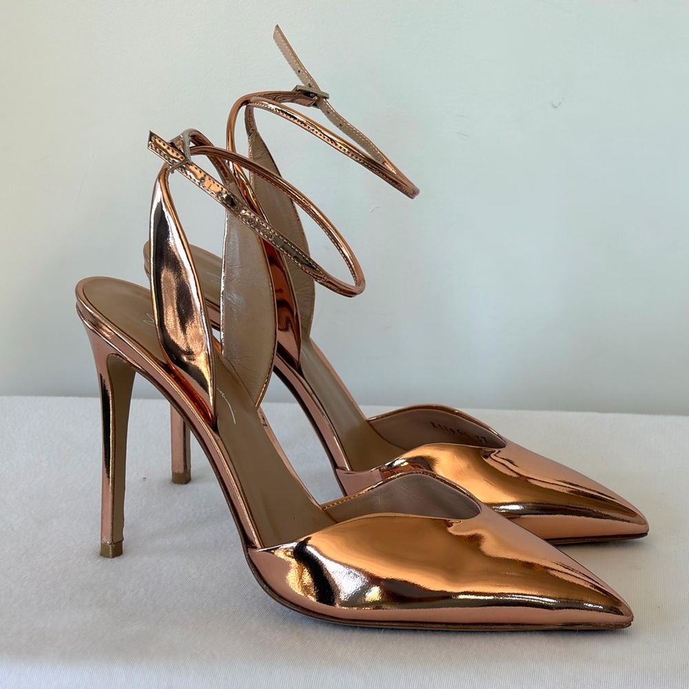 Giorgio Armani Metallic Rose Gold Stiletto Heels, ankle strap, worn once, 37 - Picture 3 of 16